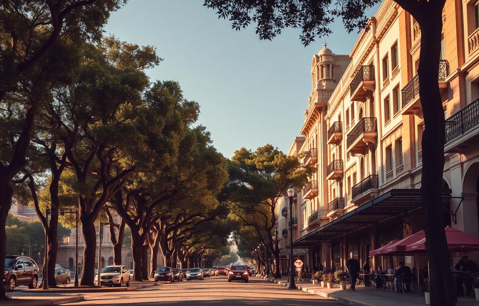 Mexico City Roma Norte tree-lined street with art deco buildings and cafe terraces