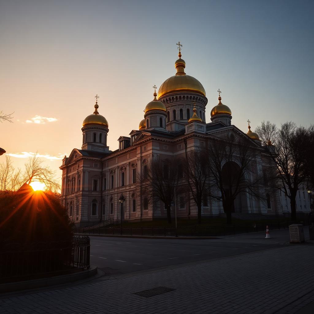 Alexander Nevsky Cathedral in Sofia at sunset with golden domes